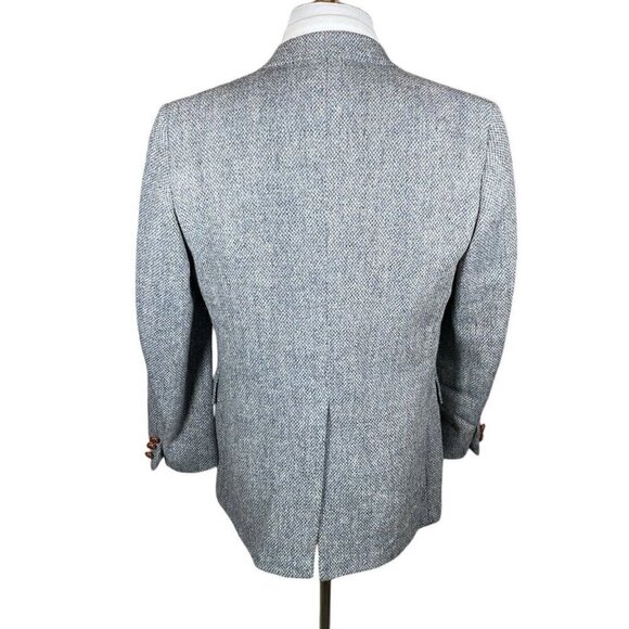 Vintage Harris Tweed Sport Coat 39 Blue Herringbone Blazer Two Button Vented - Picture 5 of 16